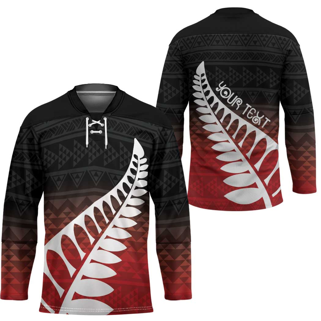 Red Silver Fern Spirit Taniko Tukutuku Personalised Hockey Jersey - Polynesian Pride