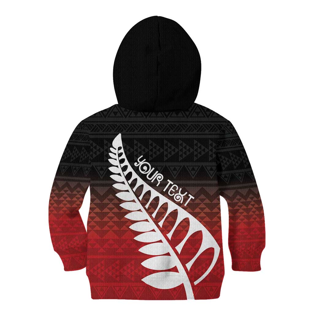Red Silver Fern Spirit Taniko Tukutuku Personalised Kid Hoodie