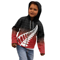 Red Silver Fern Spirit Taniko Tukutuku Personalised Kid Hoodie