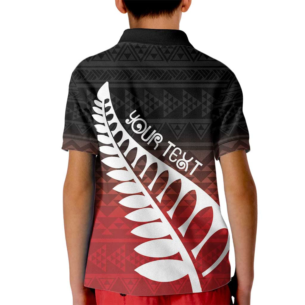 Red Silver Fern Spirit Taniko Tukutuku Personalised Kid Polo Shirt