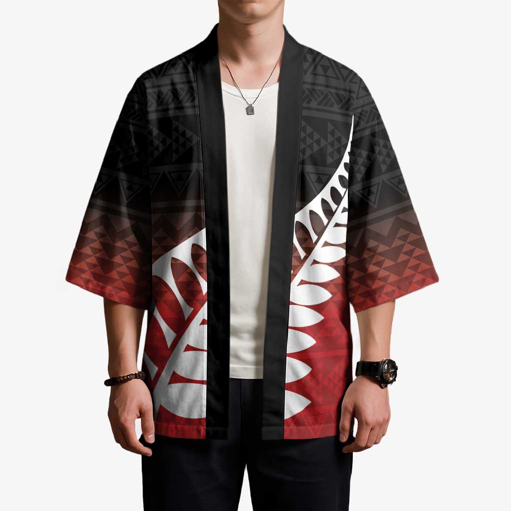 Red Silver Fern Spirit Taniko Tukutuku Personalised Kimono - Polynesian Pride