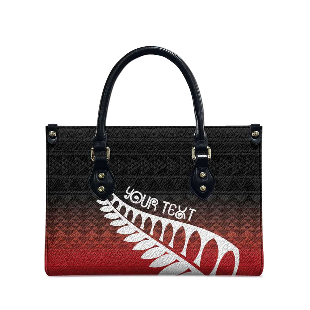 Red Silver Fern Spirit Taniko Tukutuku Personalised Leather Bag - Polynesian Pride