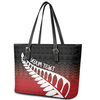 Red Silver Fern Spirit Taniko Tukutuku Personalised Leather Tote Bag