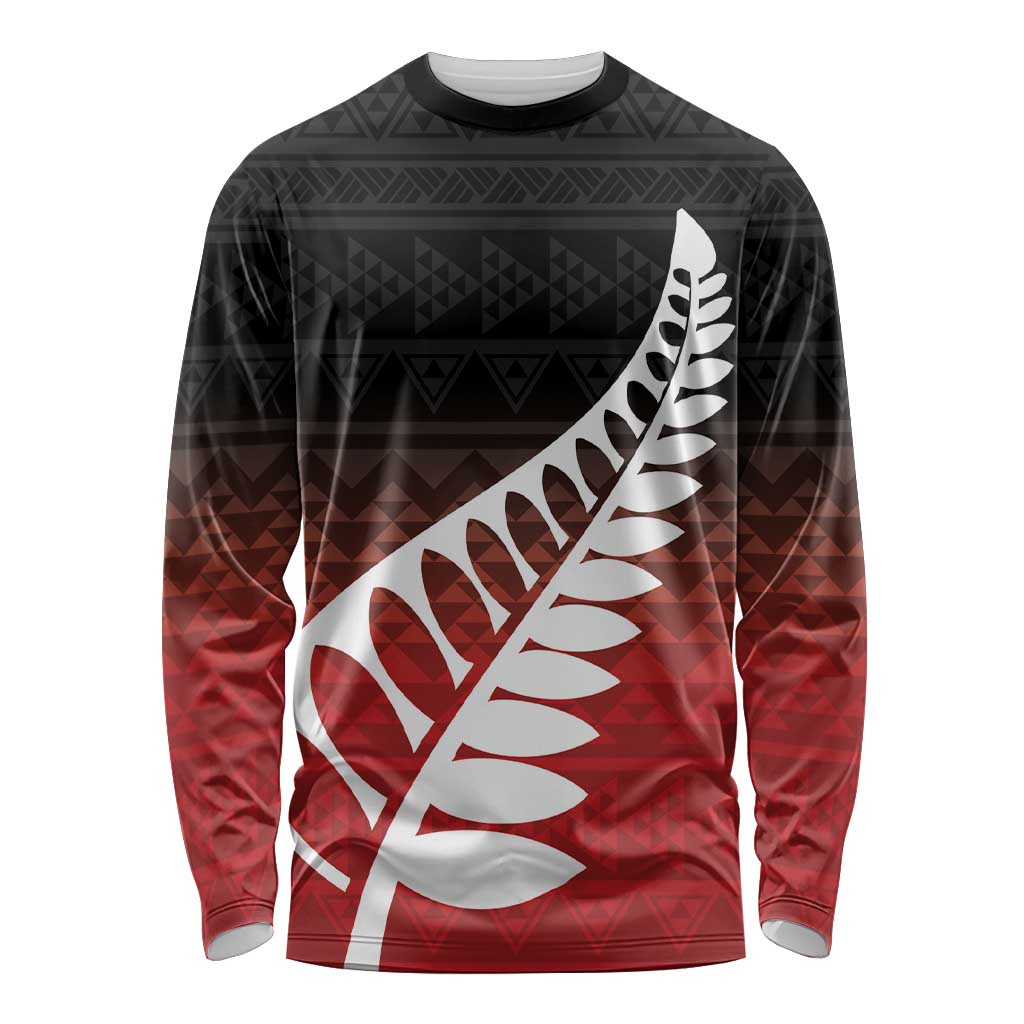 Red Silver Fern Spirit Taniko Tukutuku Personalised Long Sleeve Shirt