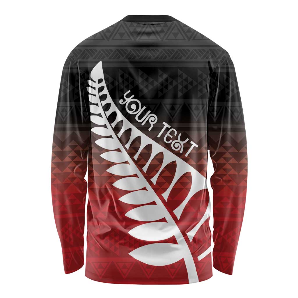 Red Silver Fern Spirit Taniko Tukutuku Personalised Long Sleeve Shirt