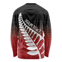 Red Silver Fern Spirit Taniko Tukutuku Personalised Long Sleeve Shirt