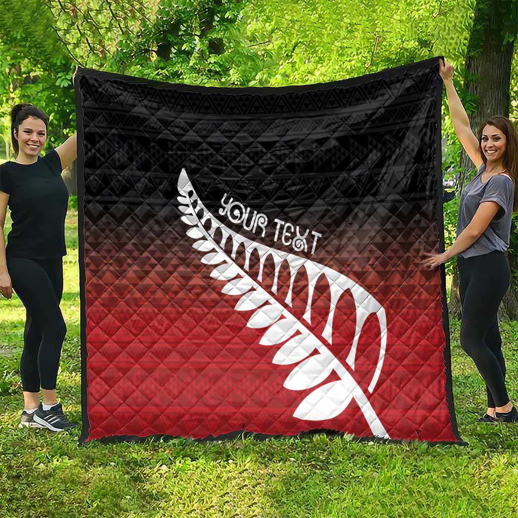 Red Silver Fern Spirit Taniko Tukutuku Personalised Quilt