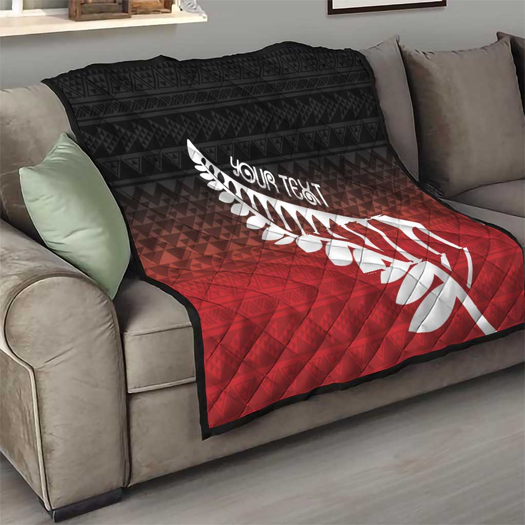 Red Silver Fern Spirit Taniko Tukutuku Personalised Quilt