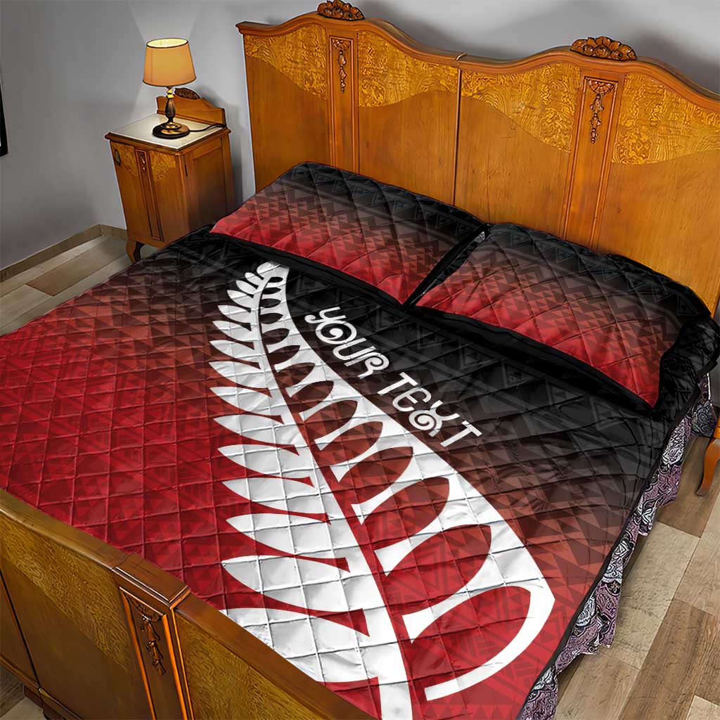 Red Silver Fern Spirit Taniko Tukutuku Personalised Quilt Bed Set