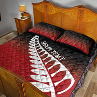 Red Silver Fern Spirit Taniko Tukutuku Personalised Quilt Bed Set