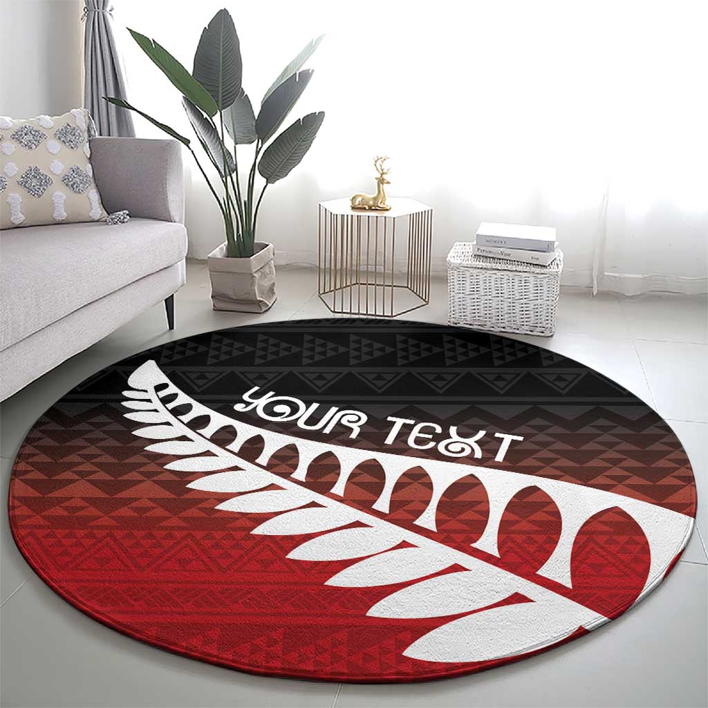 Red Silver Fern Spirit Taniko Tukutuku Personalised Round Carpet LT9 - Polynesian Pride