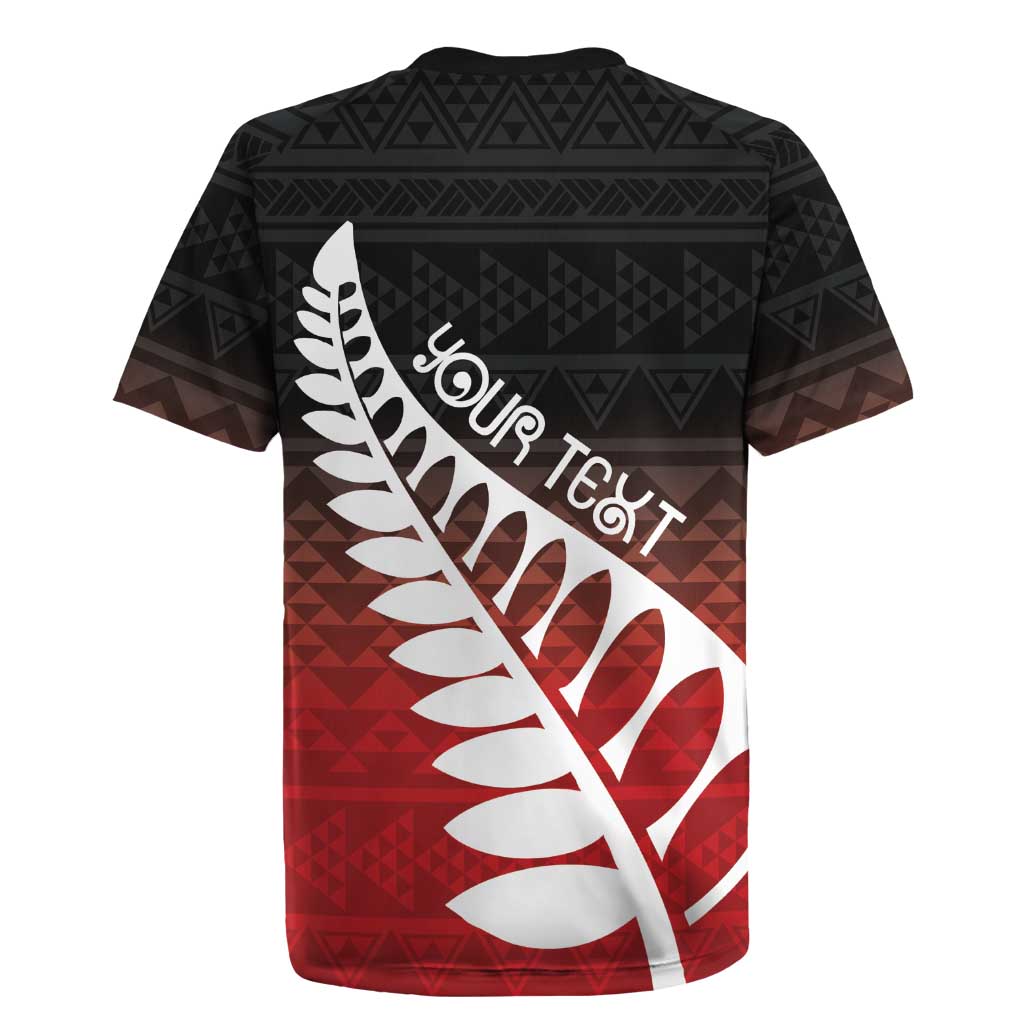 Red Silver Fern Spirit Taniko Tukutuku Personalised Rugby Jersey