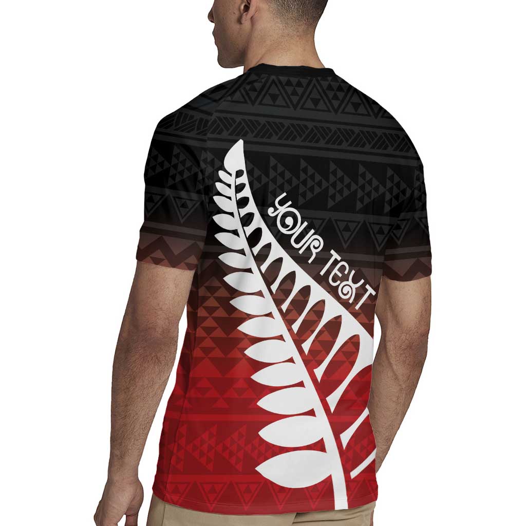 Red Silver Fern Spirit Taniko Tukutuku Personalised Rugby Jersey
