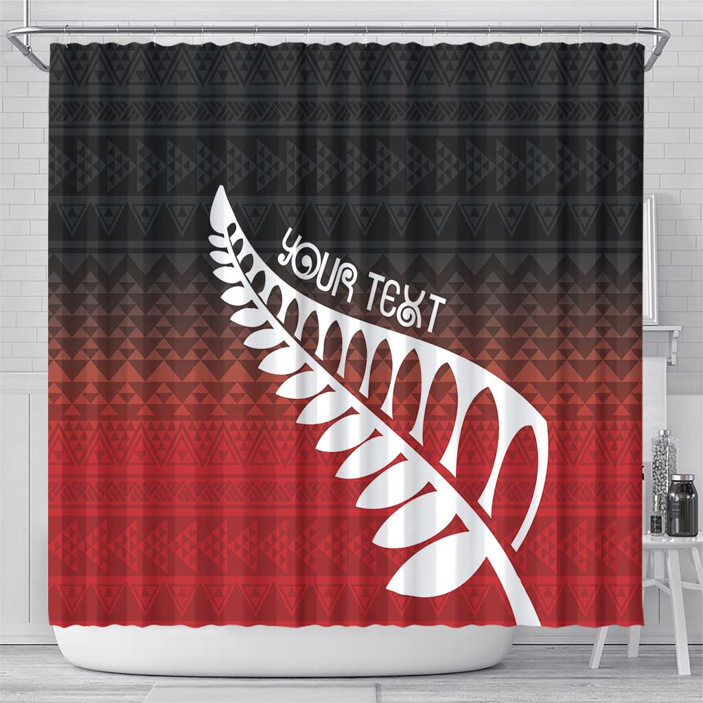 Red Silver Fern Spirit Taniko Tukutuku Personalised Shower Curtain LT9 - Polynesian Pride