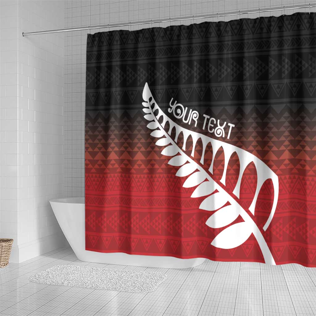 Red Silver Fern Spirit Taniko Tukutuku Personalised Shower Curtain LT9 - Polynesian Pride
