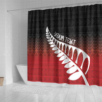Red Silver Fern Spirit Taniko Tukutuku Personalised Shower Curtain LT9 - Polynesian Pride
