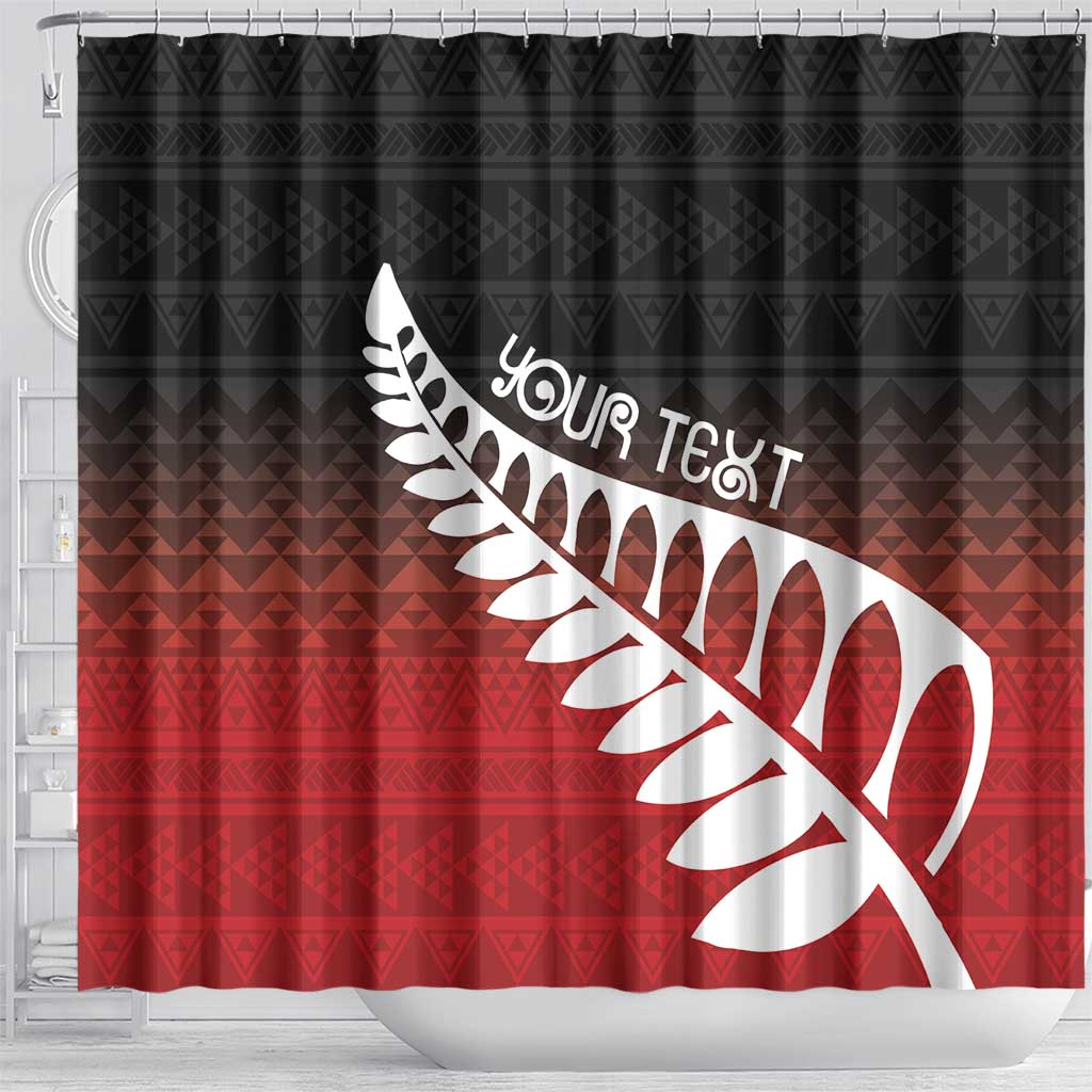 Red Silver Fern Spirit Taniko Tukutuku Personalised Shower Curtain LT9 - Polynesian Pride