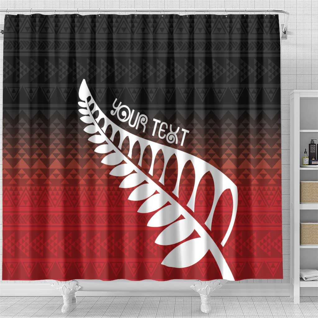 Red Silver Fern Spirit Taniko Tukutuku Personalised Shower Curtain LT9 - Polynesian Pride
