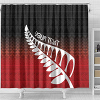 Red Silver Fern Spirit Taniko Tukutuku Personalised Shower Curtain LT9 - Polynesian Pride