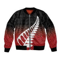 Red Silver Fern Spirit Taniko Tukutuku Personalised Sleeve Zip Bomber Jacket LT9 Unisex Red - Polynesian Pride