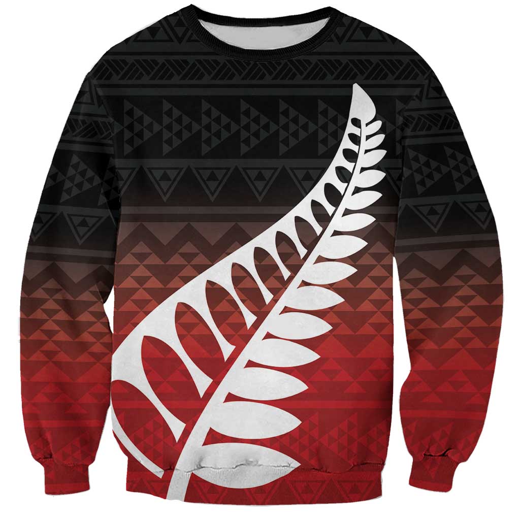 Red Silver Fern Spirit Taniko Tukutuku Personalised Sweatshirt