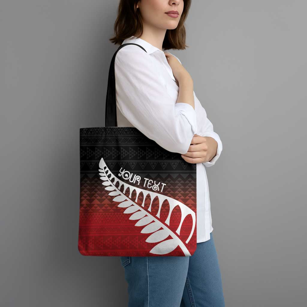 Red Silver Fern Spirit Taniko Tukutuku Personalised Tote Bag - Polynesian Pride