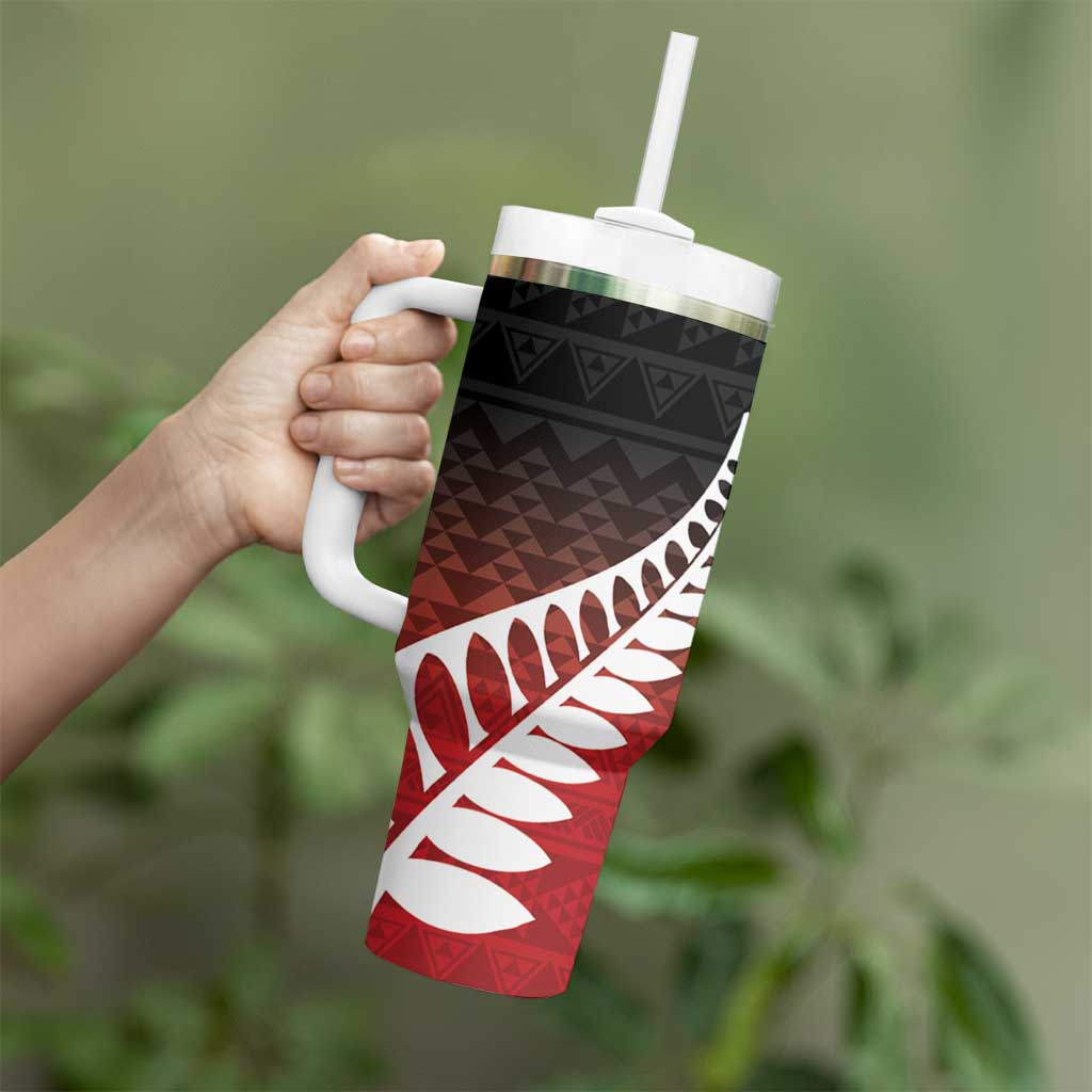 Red Silver Fern Spirit Taniko Tukutuku Personalised Tumbler With Handle