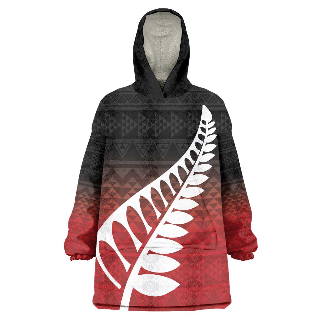 Red Silver Fern Spirit Taniko Tukutuku Personalised Wearable Blanket Hoodie LT9 One Size Red - Polynesian Pride