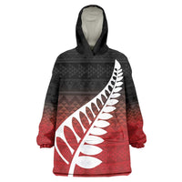 Red Silver Fern Spirit Taniko Tukutuku Personalised Wearable Blanket Hoodie