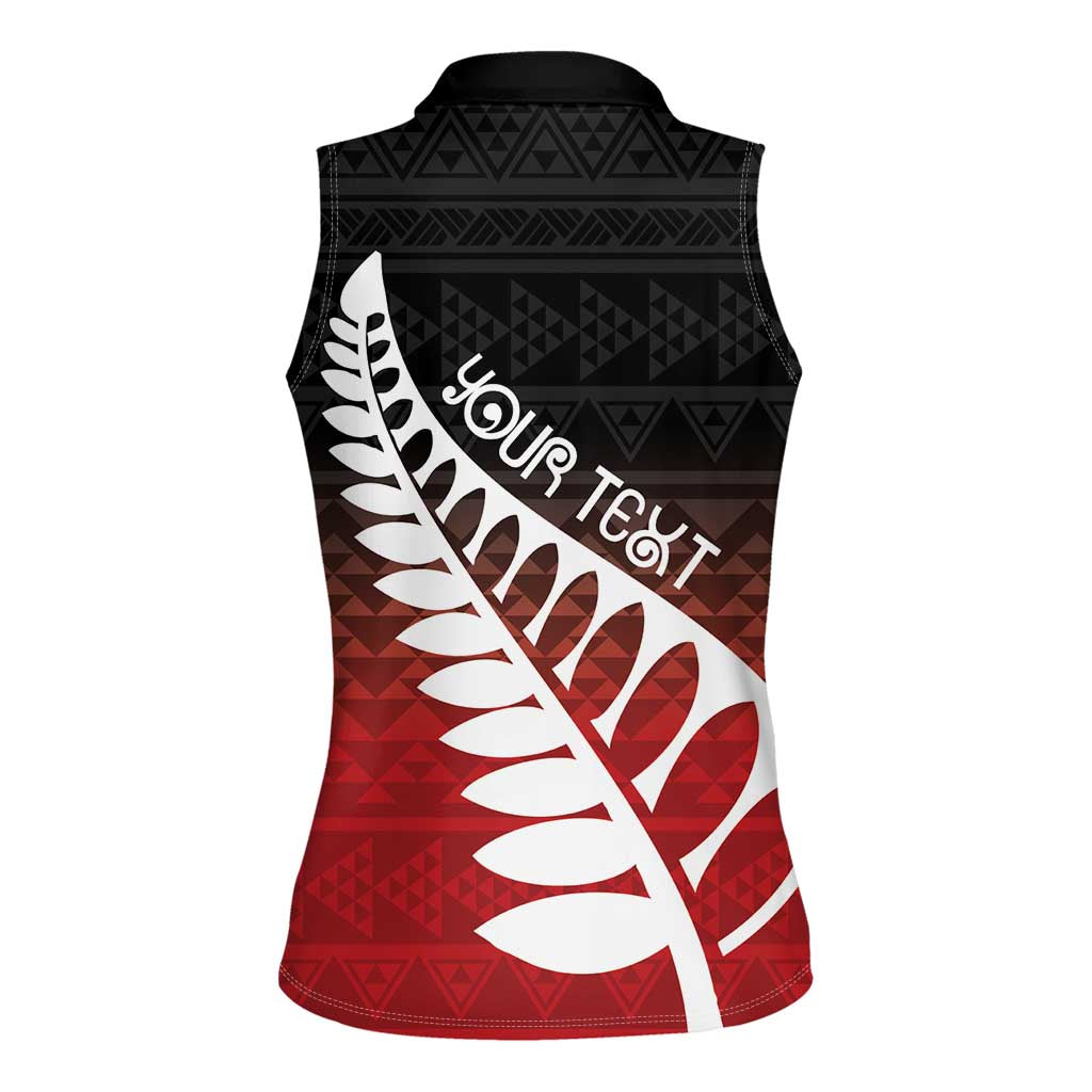 Red Silver Fern Spirit Taniko Tukutuku Personalised Women Sleeveless Polo Shirt