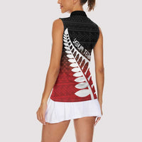 Red Silver Fern Spirit Taniko Tukutuku Personalised Women Sleeveless Polo Shirt