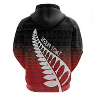Red Silver Fern Spirit Taniko Tukutuku Personalised Zip Hoodie LT9 - Polynesian Pride