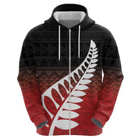 Red Silver Fern Spirit Taniko Tukutuku Personalised Zip Hoodie LT9 - Polynesian Pride