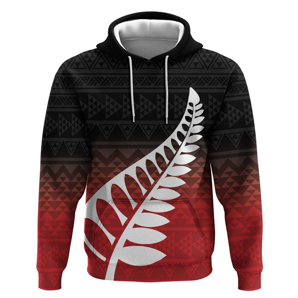 Red Silver Fern Spirit Taniko Tukutuku Personalised Zip Hoodie LT9 Pullover Hoodie Red - Polynesian Pride