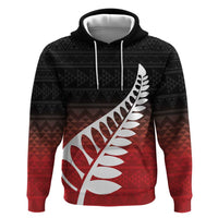 Red Silver Fern Spirit Taniko Tukutuku Personalised Zip Hoodie LT9 Pullover Hoodie Red - Polynesian Pride