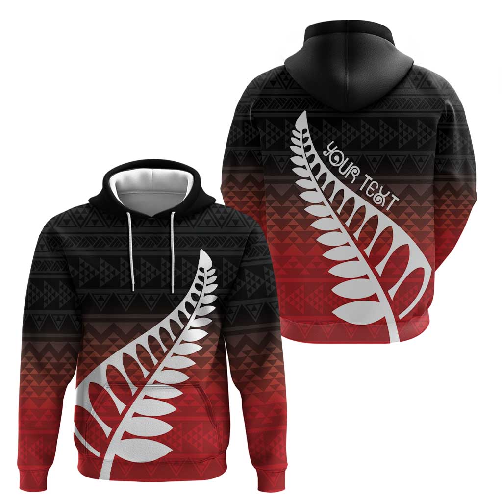 Red Silver Fern Spirit Taniko Tukutuku Personalised Zip Hoodie LT9 - Polynesian Pride