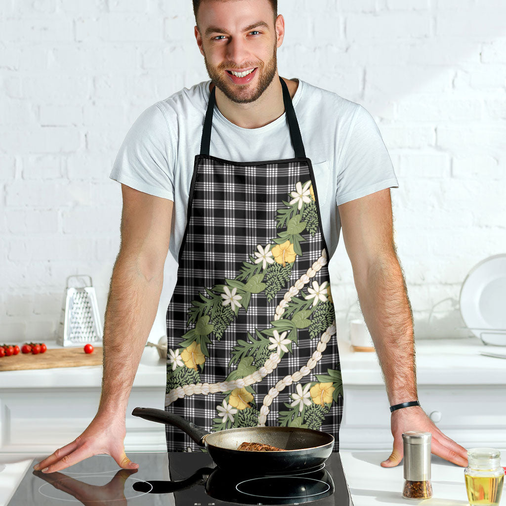 Aloha Puakenikeni Anthurium Pikake Lei Apron Black Hawaiian Palaka Pattern