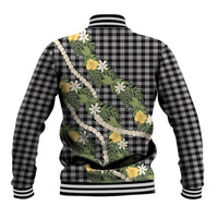 Aloha Puakenikeni Anthurium Pikake Lei Baseball Jacket Black Hawaiian Palaka Pattern