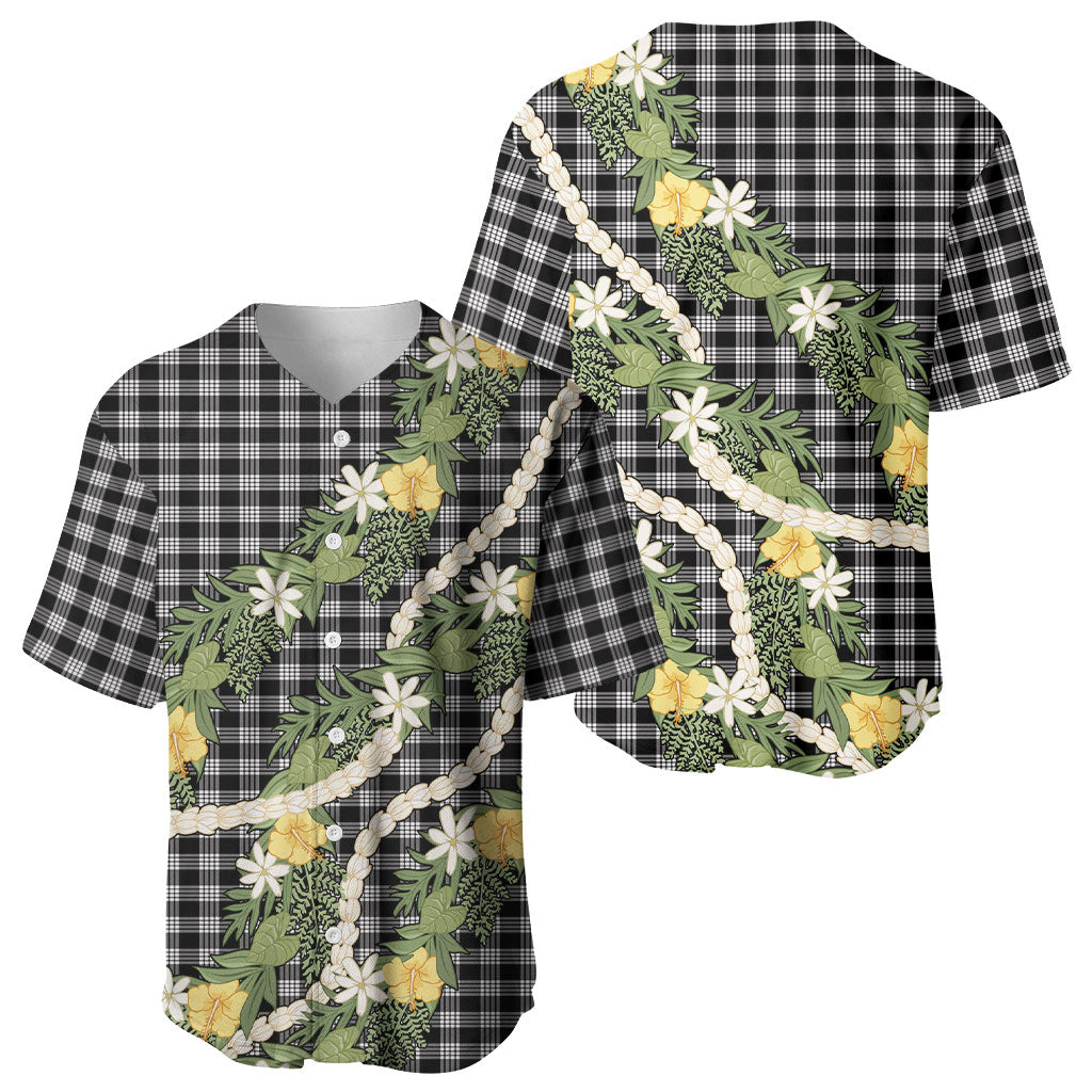 Aloha Puakenikeni Anthurium Pikake Lei Baseball Jersey Black Hawaiian Palaka Pattern