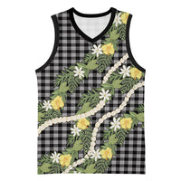 Aloha Puakenikeni Anthurium Pikake Lei Basketball Jersey Black Hawaiian Palaka Pattern