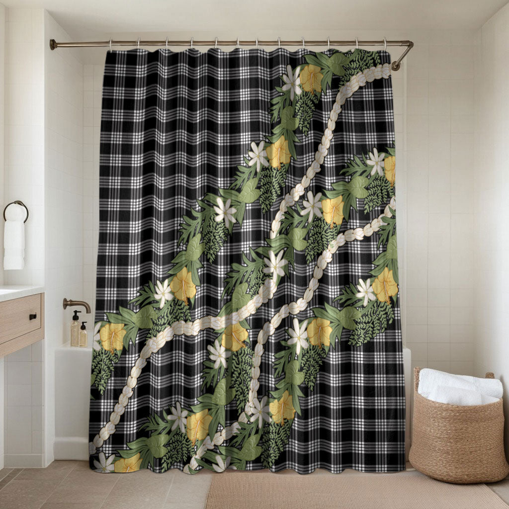Aloha Puakenikeni Anthurium Pikake Lei Bathroom Set Black Hawaiian Palaka Pattern