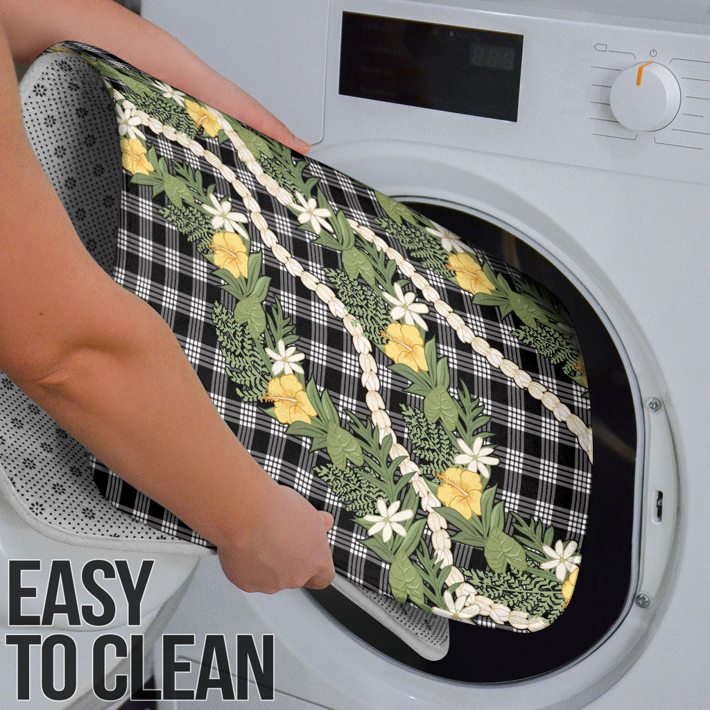 Aloha Puakenikeni Anthurium Pikake Lei Bathroom Set Black Hawaiian Palaka Pattern