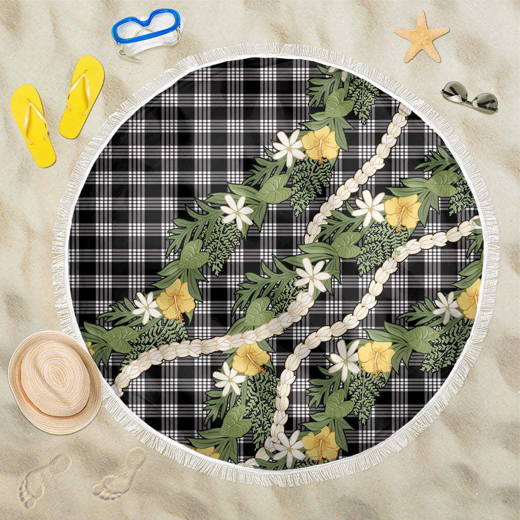 Aloha Puakenikeni Anthurium Pikake Lei Beach Blanket Black Hawaiian Palaka Pattern