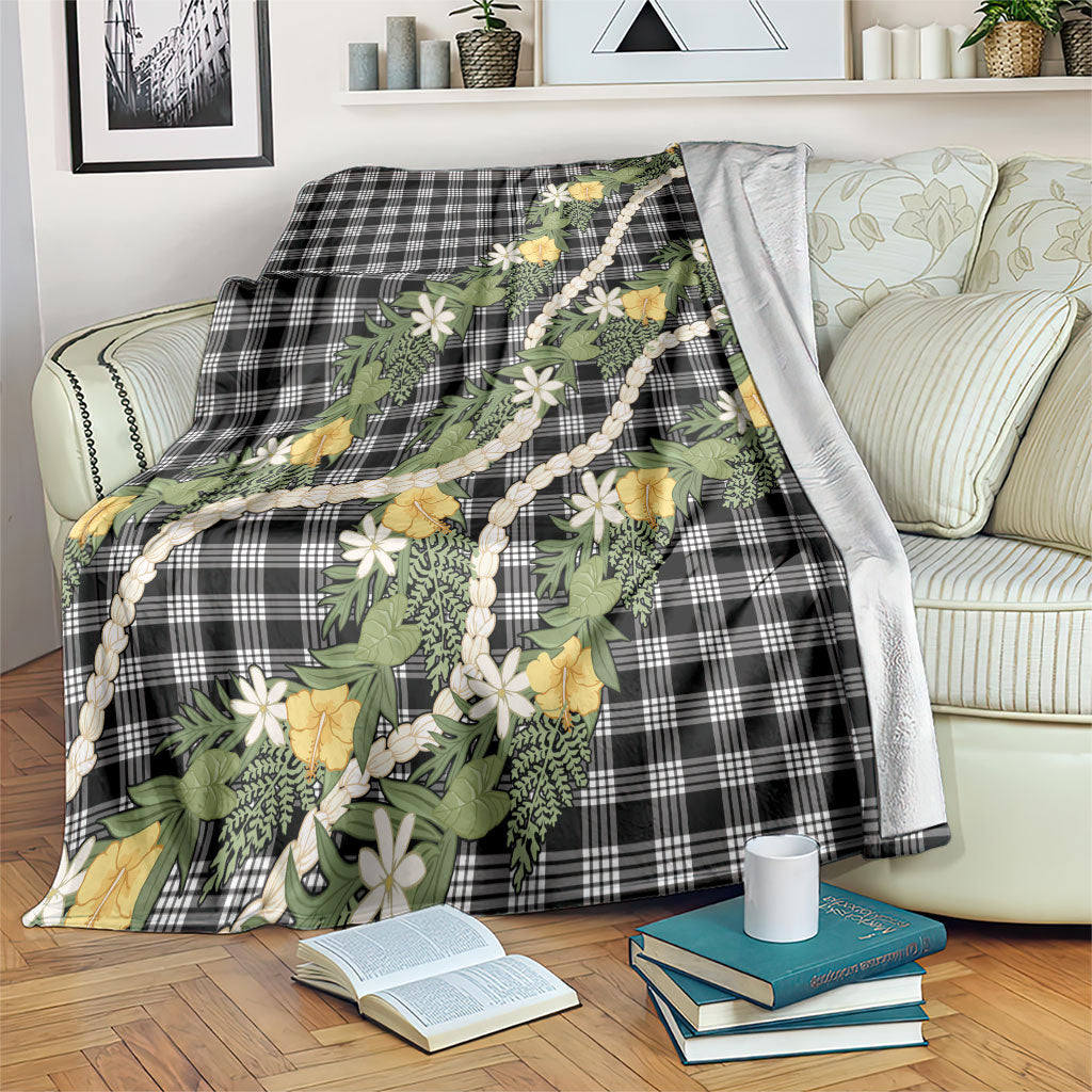 Aloha Puakenikeni Anthurium Pikake Lei Blanket Black Hawaiian Palaka Pattern LT9 Black - Polynesian Pride