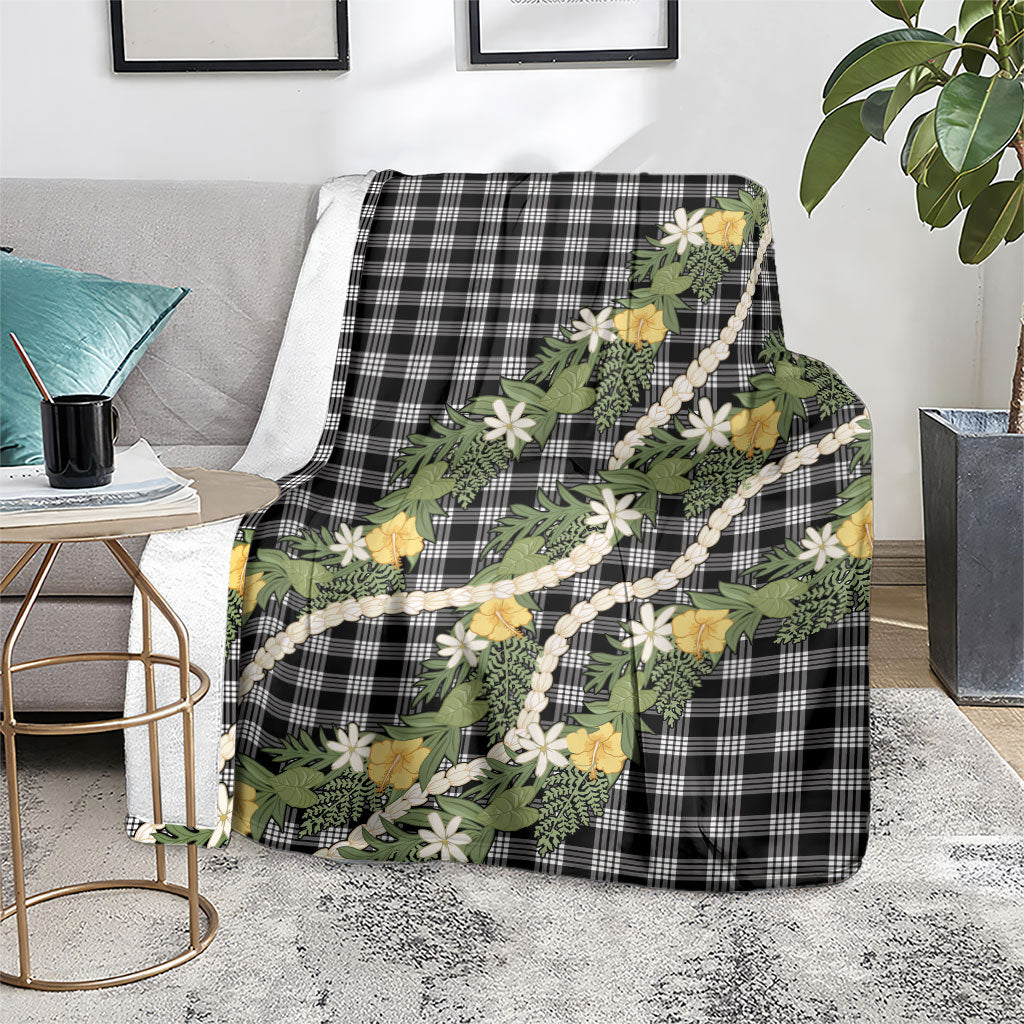 Aloha Puakenikeni Anthurium Pikake Lei Blanket Black Hawaiian Palaka Pattern