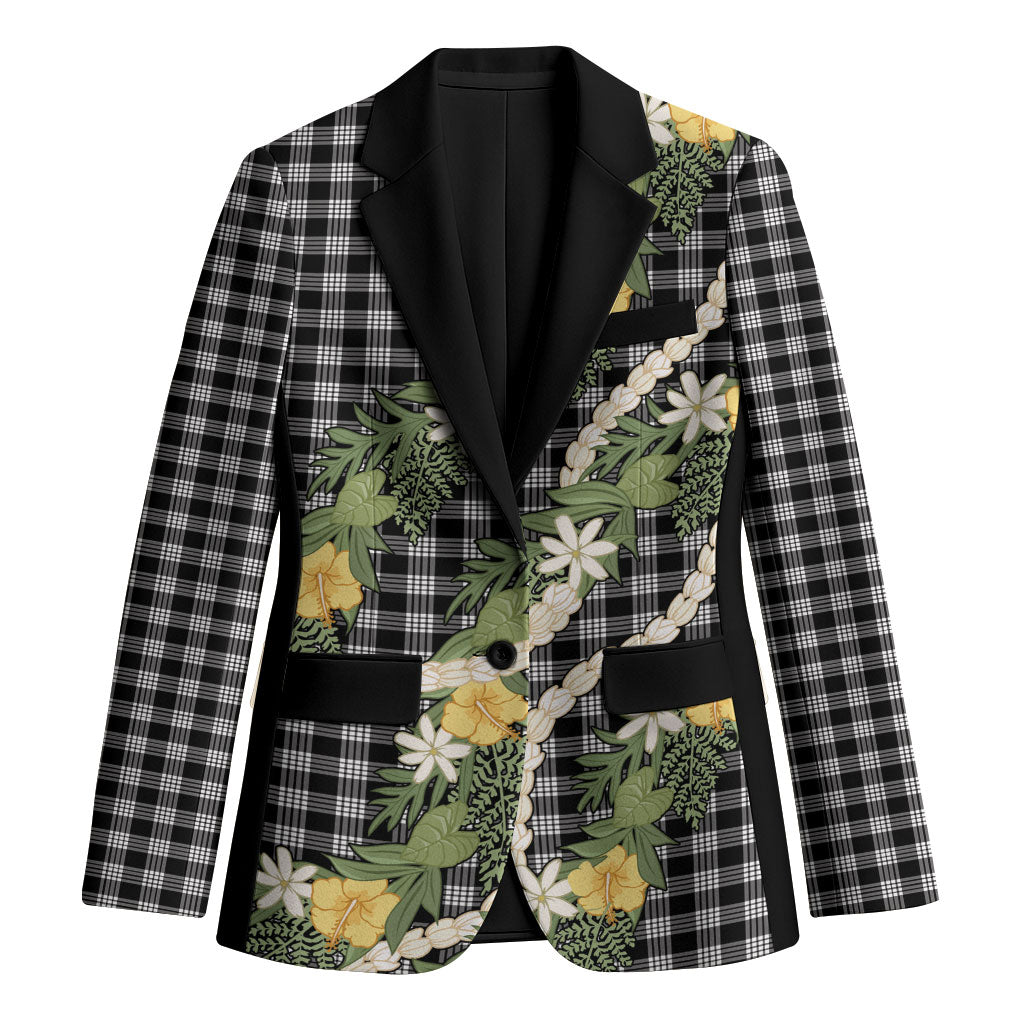 Aloha Puakenikeni Anthurium Pikake Lei Blazer Black Hawaiian Palaka Pattern LT9 Unisex Black - Polynesian Pride