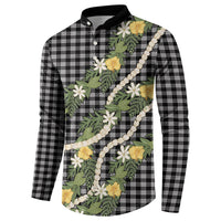 Aloha Puakenikeni Anthurium Pikake Lei Button Sweatshirt Black Hawaiian Palaka Pattern