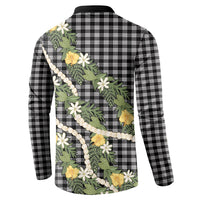 Aloha Puakenikeni Anthurium Pikake Lei Button Sweatshirt Black Hawaiian Palaka Pattern