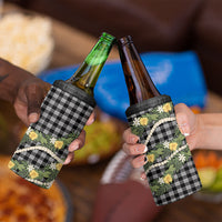 Aloha Puakenikeni Anthurium Pikake Lei 4 in 1 Can Cooler Tumbler Black Hawaiian Palaka Pattern