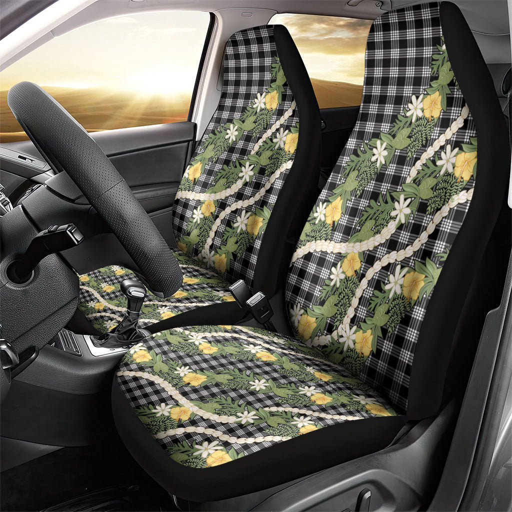 Aloha Puakenikeni Anthurium Pikake Lei Car Seat Cover Black Hawaiian Palaka Pattern